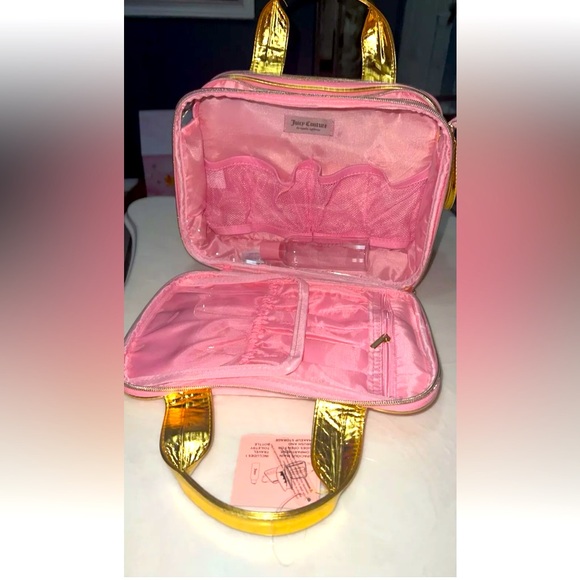Juicy Couture Pink Gold Velour Cosmetic Travel Bag Makeup Storage Saxious NWT - Picture 7 of 8